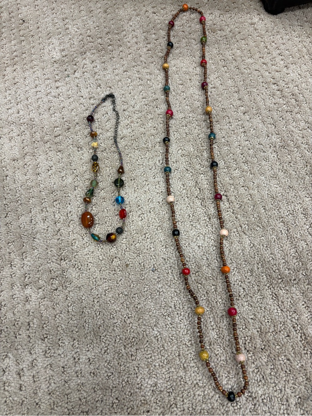 Lia Sophia Brown Beaded Necklace with Multicolor Accent Beads and Long Wood Bead